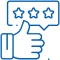 Thumbs up hand with three-star rating badge indicating customer satisfaction and positive feedback.